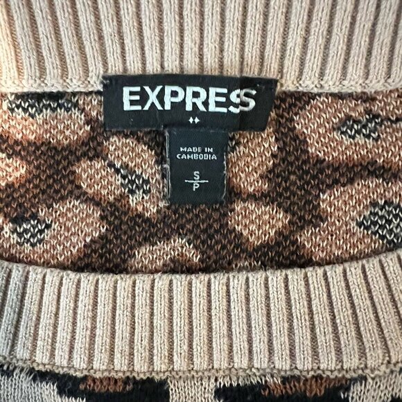 Express Animal Print Sweater S Womens Tan Black Brown Pullover Size Small Petite - Picture 9 of 10